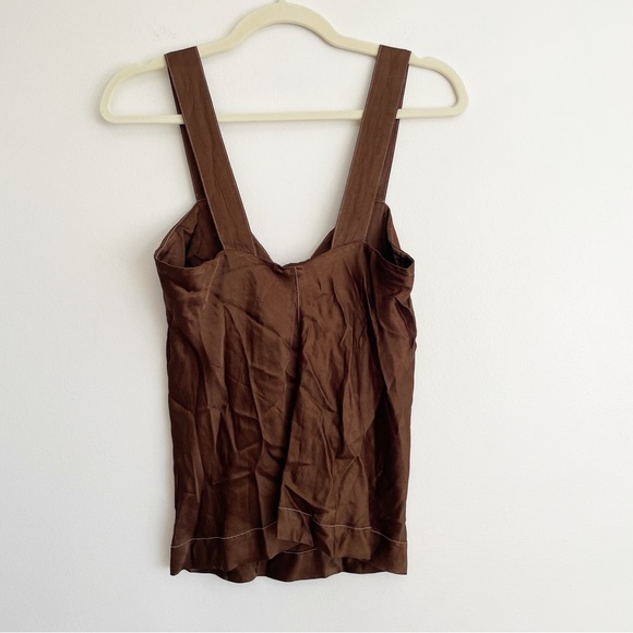 NWT Raquel Allegra Satin Tow Front Blouse Top Chocolate Brown Metallic Designer - Picture 5 of 13
